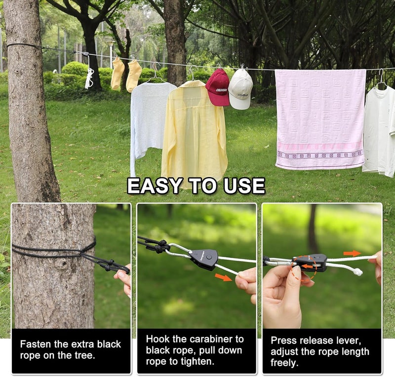 Packgoape Retractable Travel Clothesline, Portable Clothes Line with Heavy Duty Pulleys & Carabiners, Windproof Clothes Drying Rope for Outdoor Camping, Travel, Indoor Home Use (White, 26 Feet Long) - Image 4